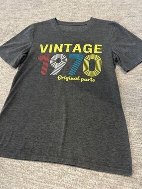 Vintage 1970 Graphic Tee - Charcoal with Yellow, Red, White, Blue